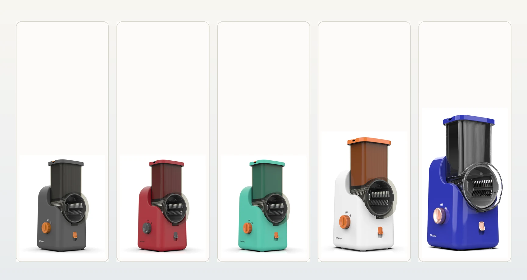 Supplied DL102 renderings in charcoal, red, turquoise, white and blue color directions