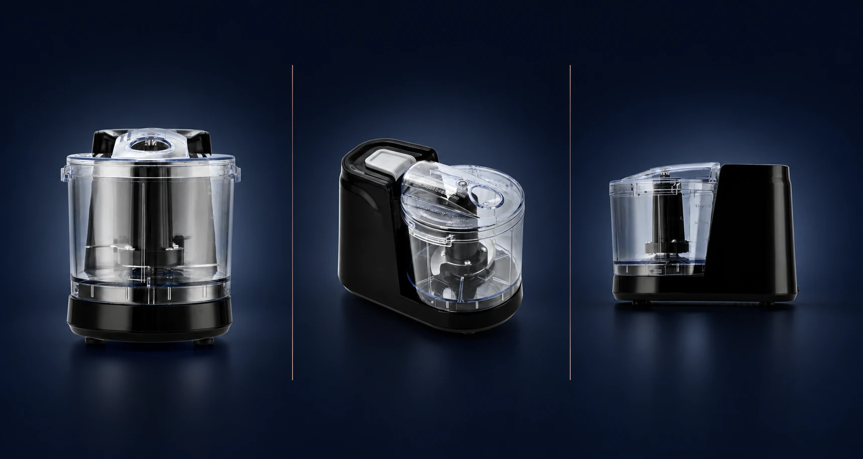 Verified front, three-quarter and side views of the black Golden-Yee DL201 food chopper