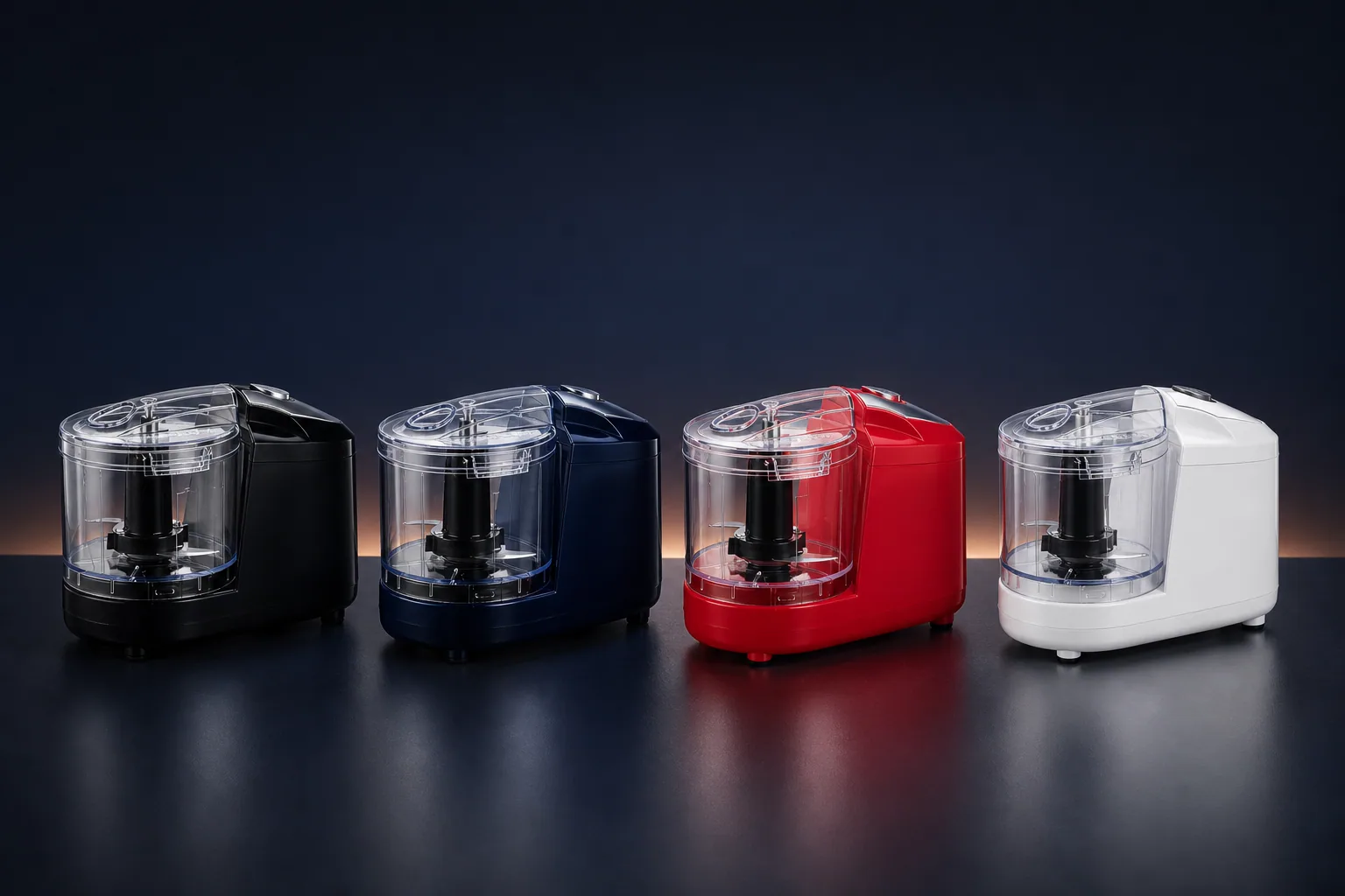 Golden-Yee GMC006 mini chopper housing options in black, navy, red and white