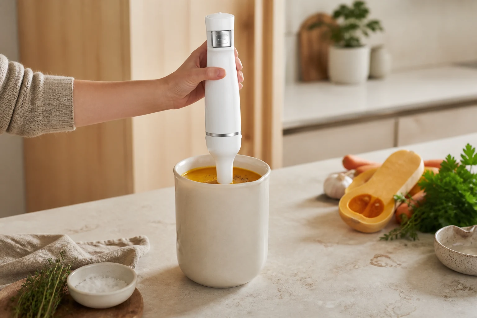 PX8231 hand blender in an everyday kitchen preparation scene