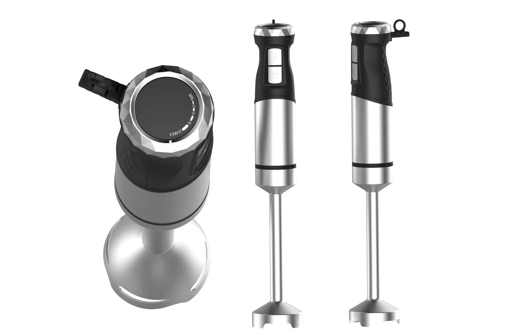 Supplied PX8245 rendering with top, front and side views of the hand blender platform