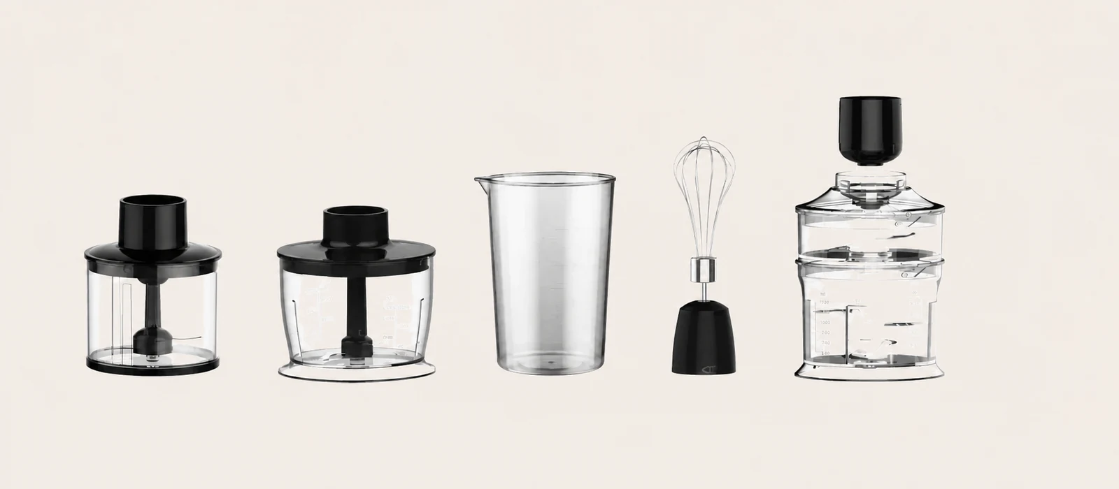 PX8252 accessory reference with compact choppers, a beaker and wire whisk