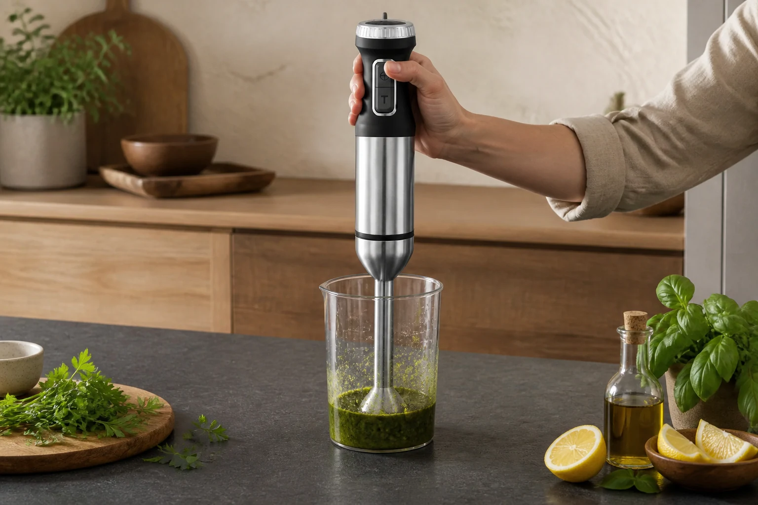 PX8252 hand blender in an everyday kitchen preparation scene